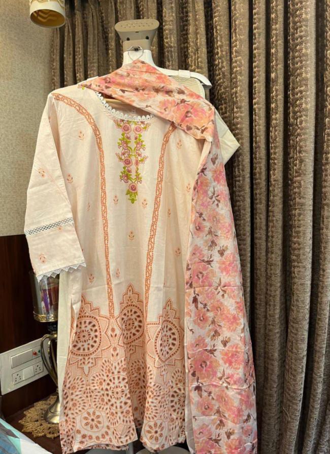 Cotton Beige Traditional Wear Printed Readymade Pakistani Suit